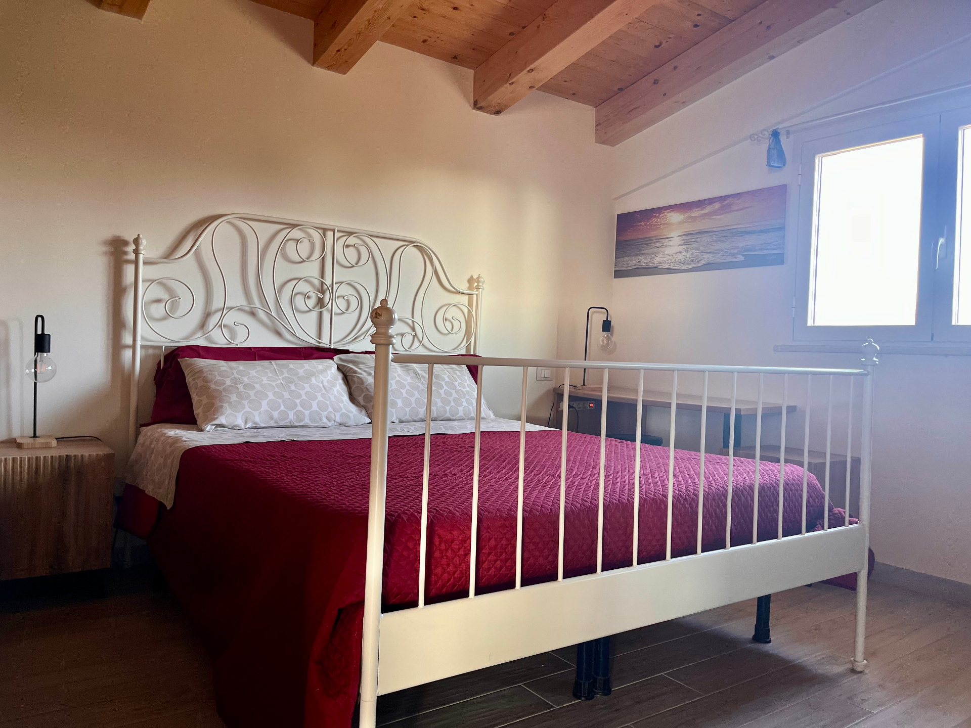 Peaceful bedroom with linen sheets