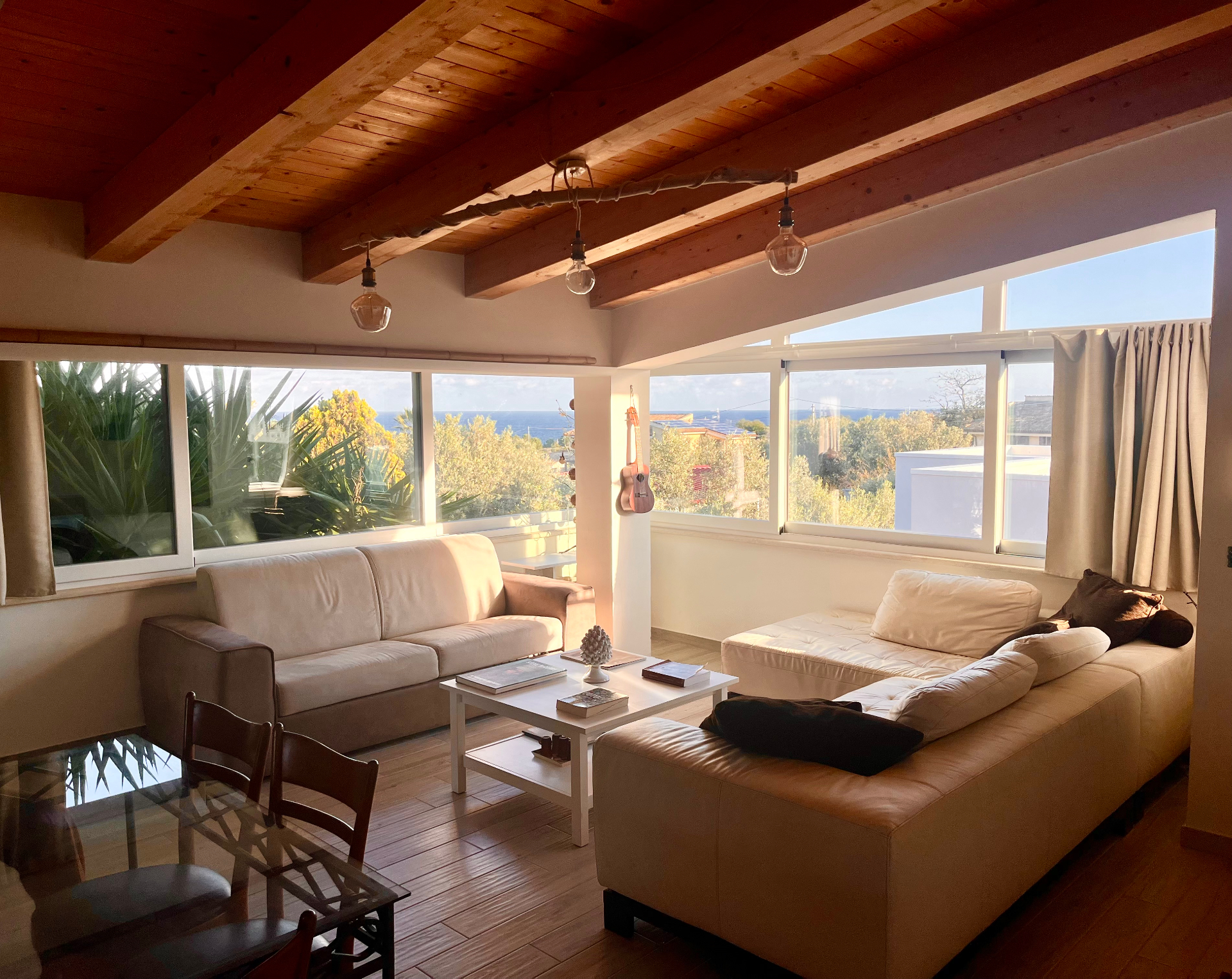 Bright living area with wide windows